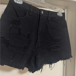 mittoshop Black Distressed High-Waist Jean Shorts